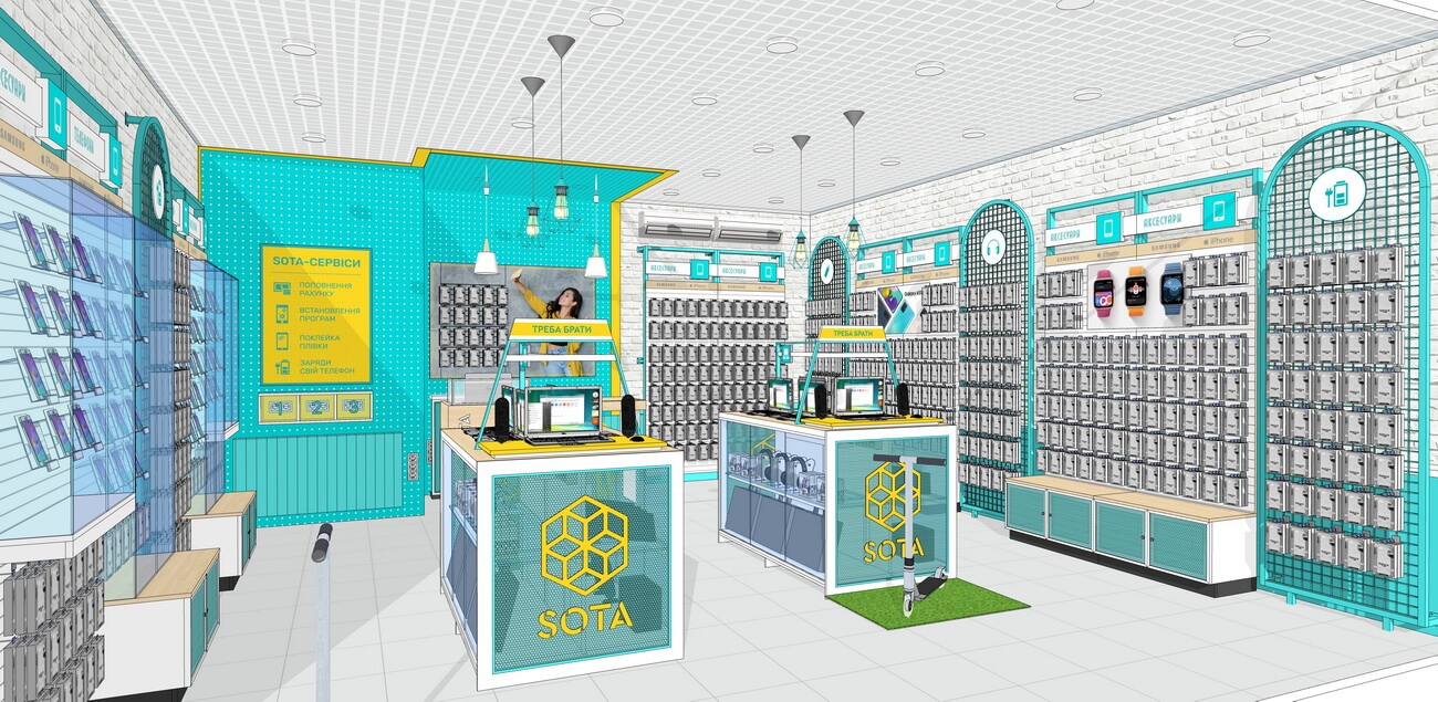 SOTA - дизайн магазина электроники, дизайн магазина гаджетов